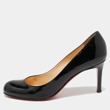 Pre Owned Christian Louboutin Black Patent Leather Simple Pumps Size 36.5