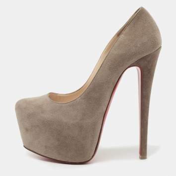 Pre Owned Christian Louboutin Grey Suede Daffodile Pumps Size 34