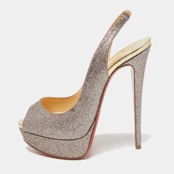 Pre Owned Christian Louboutin Multicolor Glitter Lady Peep Slingback Pumps Size 36.5