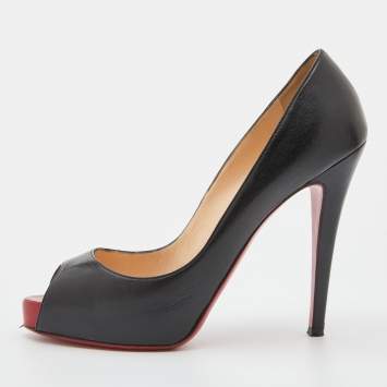 Pre Owned Christian Louboutin Black Leather New Very Prive Peep Toe Pumps Size 38.5
