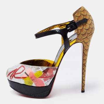 Pre Owned Christian Louboutin Multicolor PVC and Watersnake No. 299 Trash Pumps Size 40
