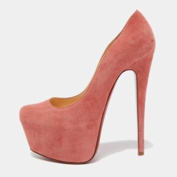 Pre Owned Christian Louboutin Pink Suede Daffodile Platform Pumps Size 36.5