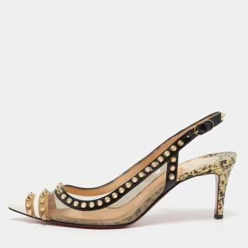 Pre Owned Christian Louboutin Tricolor Patent Leather and PVC Manovra Slingback Pumps Size 40
