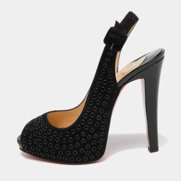 Pre Owned Christian Louboutin Black Suede Aicha Slingback Pumps Size 41