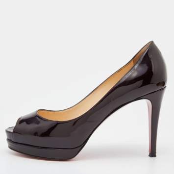 Pre Owned Christian Louboutin Dark Burgundy Patent Leather Altadama Peep Toe Platform Pumps Size 36.5