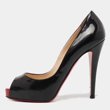 Pre Owned Christian Louboutin Black Patent Leather Very Prive Pumps Size 37.5