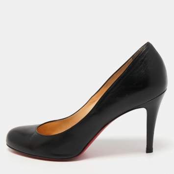 Pre Owned Christian Louboutin Black Leather Simple Pumps Size 38.5