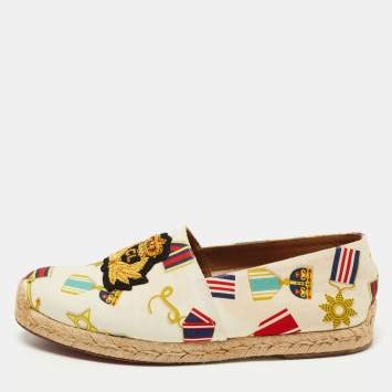 Pre Owned Christian Louboutin Multicolor Canvas Papi Hugo Espadrille Flats Size 39