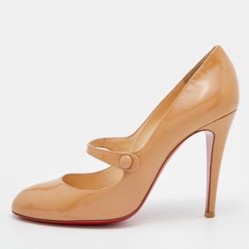 Pre Owned Christian Louboutin Beige Patent Leather Wallis Mary Jane Pumps Size 39