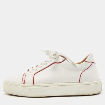 Pre Owned Christian Louboutin White/Red Leather Vieira Orlato Sneakers Size 37.5