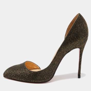 Pre Owned Christian Louboutin Black/Gold Glitter Fabric D'orsay Pumps Size 39
