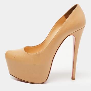 Pre Owned Christian Louboutin Beige Leather Daffodile Pumps Size 39.5