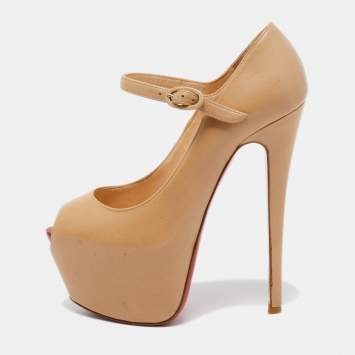Pre Owned Christian Louboutin Beige Leather Lady Highness Peep Toe Pumps Size 36