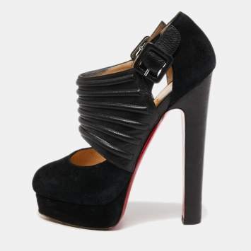 Pre Owned Christian Louboutin Black Suede and Leather Bye Bye Pumps Size 36