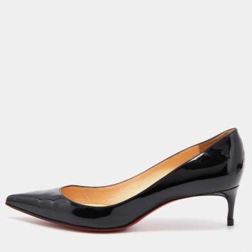 Pre Owned Christian Louboutin Black Patent Leather Kate Pointed Toe Pumps Size 37.5