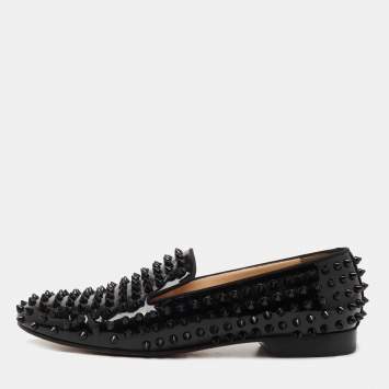 Pre Owned Christian Louboutin Black Patent Dandelion Spikes Loafers Size 39.5