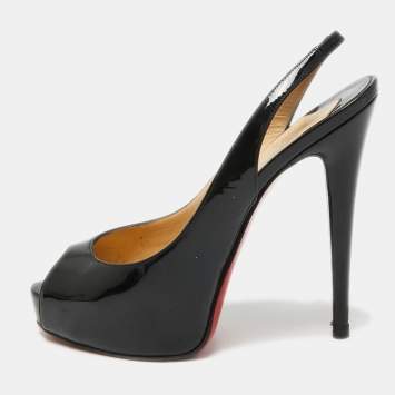 Pre Owned Christian Louboutin Black Patent Leather Private Number Sandals Size 37
