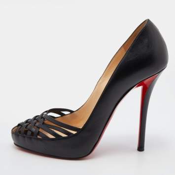 Pre Owned Christian Louboutin Black Leather Cutout Luciana Pumps Size 36.5