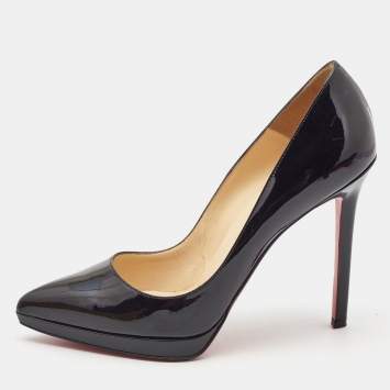 Pre Owned Christian Louboutin Black Patent Leather Pigalle Plato Pumps Size 37.5