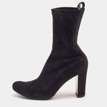 Pre Owned Christian Louboutin Black Suede Gena Mid Calf Boots Size 37.5