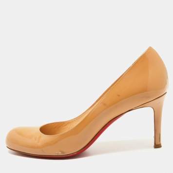 Pre Owned Christian Louboutin Beige Patent Leather Simple Pumps Size 37.5