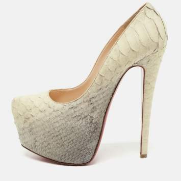 Pre Owned Christian Louboutin Grey/Light Yellow Python Daffodile Pumps Size 37