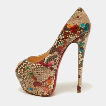 Pre Owned Christian Louboutin Multicolor Python Carnival Highness Pumps Size 37