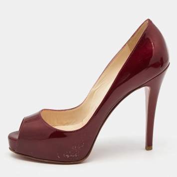 Pre Owned Christian Louboutin Red Patent Very Prive Pumps Size 37.5