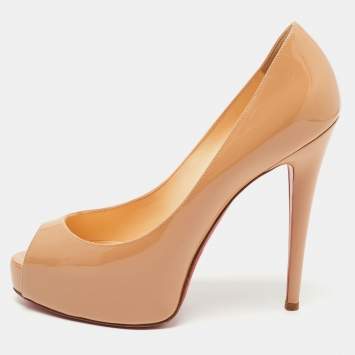 Pre Owned Christian Louboutin Beige Patent Leather Vendome Pumps Size 38.5
