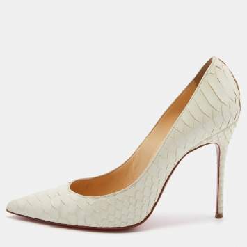 Pre Owned Christian Louboutin White Python Leather Pointed Toe So Kate Pumps Size 38