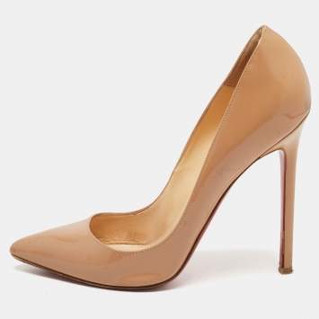 Pre Owned Christian Louboutin Beige Patent Leather Pigalle Pumps Size 37