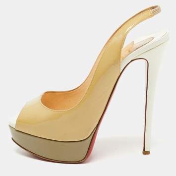Pre Owned Christian Louboutin Tricolor Patent Leather Lady Peep Slingback Pumps Size 38.5