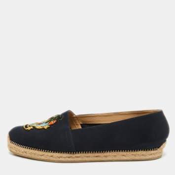 Pre Owned Christian Louboutin Navy Blue Canvas Lougalia Espadrille Flats Size 40