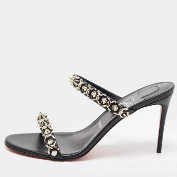 Pre Owned Christian Louboutin Black Leather Just Chain Sandals Size 40