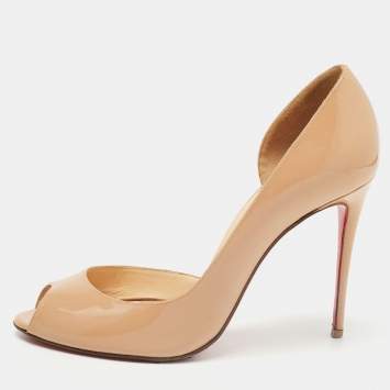 Pre Owned Christian Louboutin Beige Patent Leather Iriza D'orsay Pumps Size 38