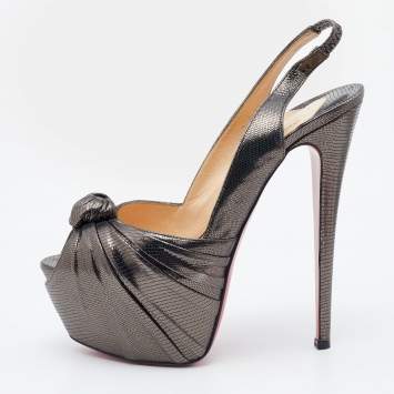 Pre Owned Christian Louboutin Metallic Grey Laminated Suede Miss Benin Knotted Pumps Size 40