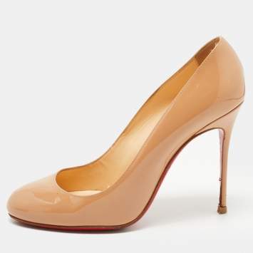 Pre Owned Christian Louboutin Beige Patent Leather Fifi Pumps Size 38.5