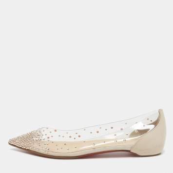 Pre Owned Christian Louboutin Beige Leather and PVC Degrastrass Ballet Flats Size 37