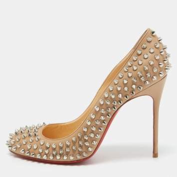 Pre Owned Christian Louboutin Beige Leather Fifi Spikes Pumps Size 39