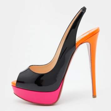 Pre Owned Christian Louboutin Multicolor Patent Leather Lady Peep Slingback Pumps Size 38