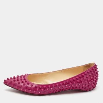 Pre Owned Christian Louboutin Pink Patent Leather Pigalle Spikes Ballet Flats Size 39