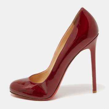 Pre Owned Christian Louboutin Metallic Red Patent Simple Pumps Size 40