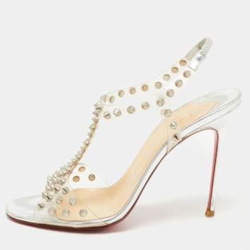 Pre Owned Christian Louboutin Transparent Spiked PVC J-Lissimo T Strap Sandals Size 37 