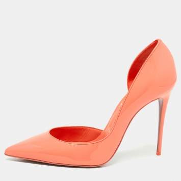 Pre Owned Christian Louboutin Neon Orange Patent Leather Iriza Pumps Size 38.5 