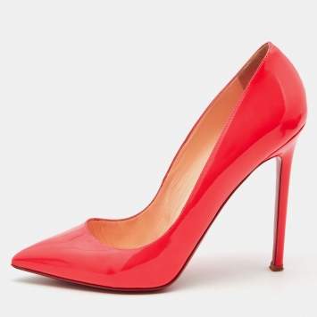 Pre Owned Christian Louboutin Neon Coral Patent Leather So Kate Pointed Toe Pumps Size 40.5