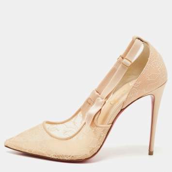 Pre Owned Christian Louboutin Beige Lace Hot Jeanbi Pumps Size 36.5
