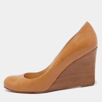 Pre Owned Christian Louboutin Brown Leather RonRon Zeppa Pumps Size 39.5