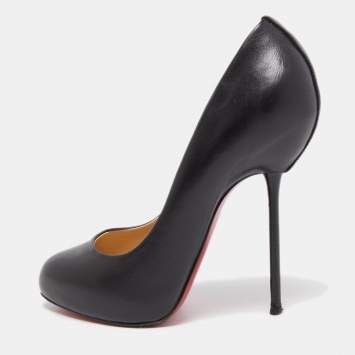 Pre Owned Christian Louboutin Black Leather Big Lips Pumps Size 38