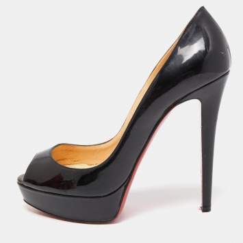 Pre Owned Christian Louboutin Black Patent Leather Lady Peep Pumps Size 40.5