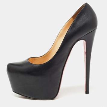 Pre Owned Christian Louboutin Black Leather Daffodile Pumps Size 38
